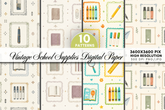 Download Vintage School Supplies Digital Paper - Digital paper Collection