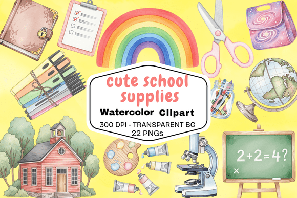 Download Cute Watercolor School Supply Clipart - School supply clipart Collection