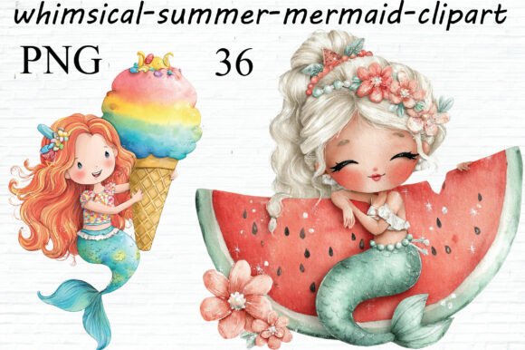 Download Whimsical Summer Mermaid Clipart PNG - Mermaid Collection