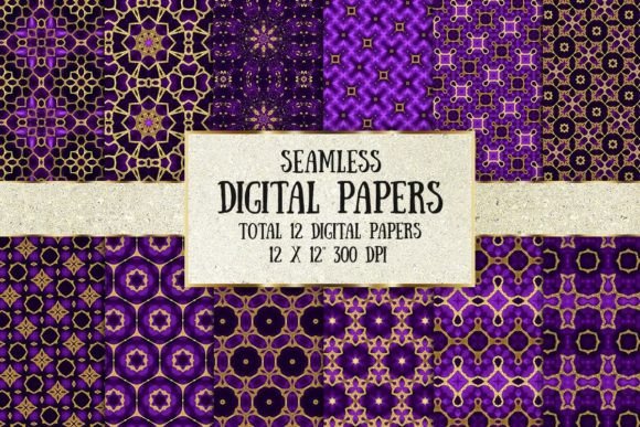 Download Seamless Purple Gold Digital Paper - Digital paper Collection