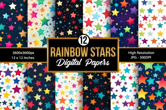 Download Rainbow Stars Pattern Digital Papers - Digital paper Collection