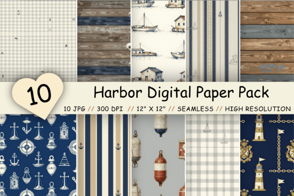 Download Harbor Digital Paper Pack, Coastal Port - Digital paper Collection