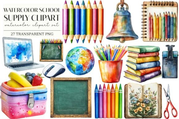 Download Watercolor School Supply Clipart - School supply clipart Collection