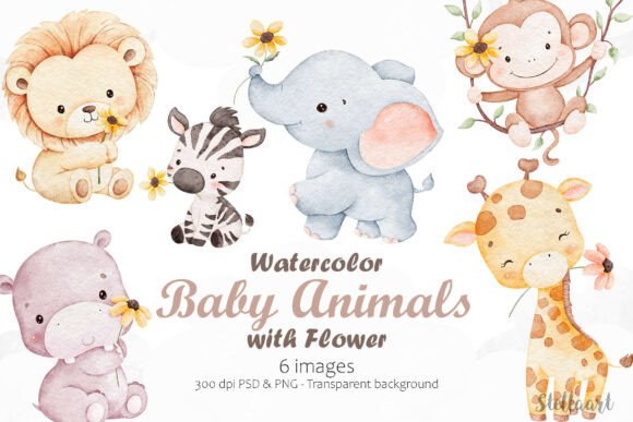 Download Watercolor Baby Animals with Flower - Animal Collection