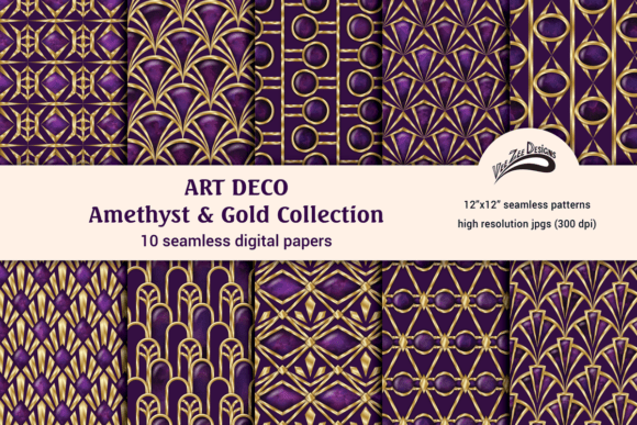 Download Purple Gold Digital Paper Pattern Bundle - Digital paper Collection