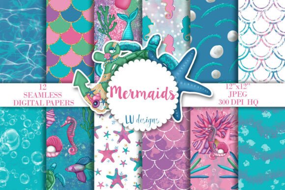 Download Mermaids Seamless Digital Papers - Digital paper Collection