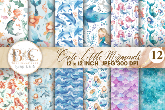 Download Pastel Little Mermaids Digital Papers - Digital paper Collection