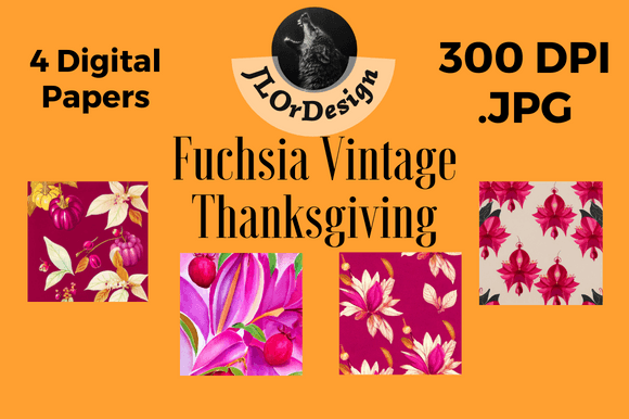 Download Fuchsia Retro Thanksgiving Digital Paper - Digital paper Collection