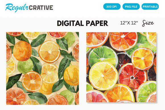 Download Watercolor Citrus Fruits Digital Paper - Digital paper Collection