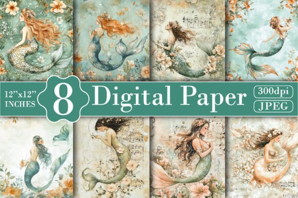 Download Mermaid Nursery Junk Digital Paper - Digital paper Collection