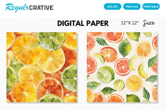 Download Watercolor Citrus Fruits Digital Paper - Digital paper Collection
