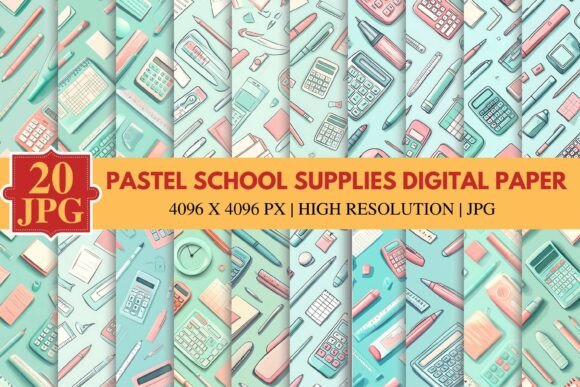 Download Pastel School Supplies Digital Paper - Digital paper Collection