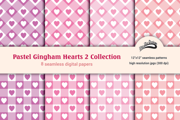 Download Pastel Gingham Hearts Digital Paper - Digital paper Collection