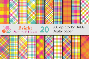 Download Bright Summer Plaid Digital Paper / Summer Multicolored Plaid Backgrounds / Orange and Yellow Plaid Patterns - Digital paper Collection