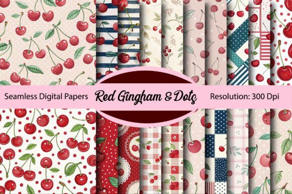 Download Red Gingham &amp; Dots Digital Paper - Digital paper Collection