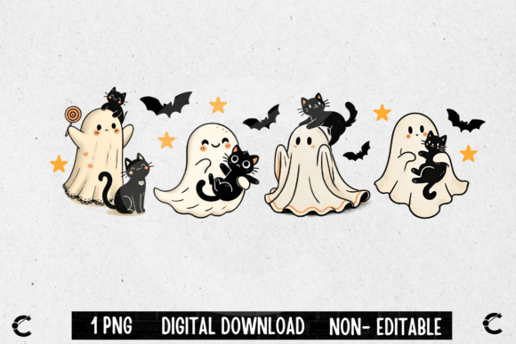 Download Vintage Halloween Ghost with Black Cats - Black cats Collection