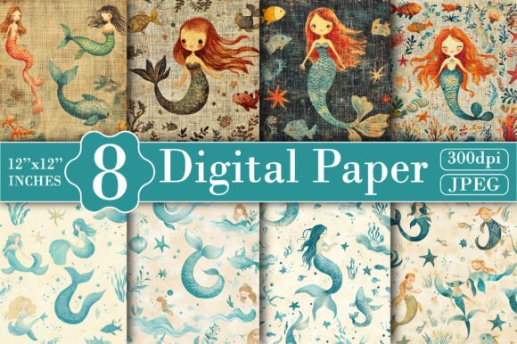 Download Mermaid Nursery Junk Digital Paper - Digital paper Collection