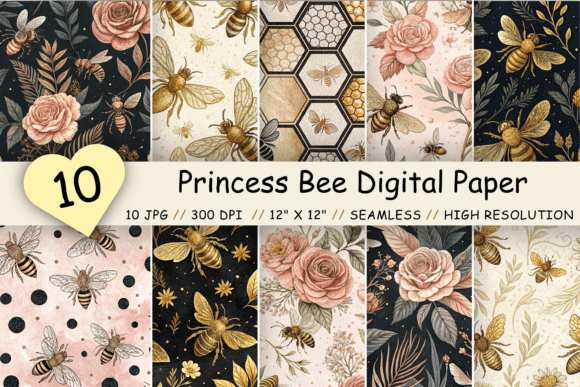 Download Princess Bee Digital Paper Pack, Floral - Digital paper Collection