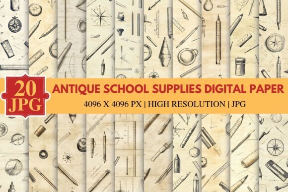 Download Antique School Supplies Digital Paper - Digital paper Collection