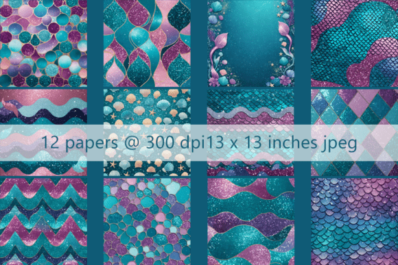 Download 12 Mermaid Digital Papers Background - Digital paper Collection