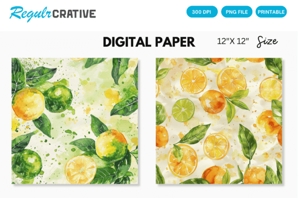 Download Watercolor Citrus Fruits Digital Paper - Digital paper Collection