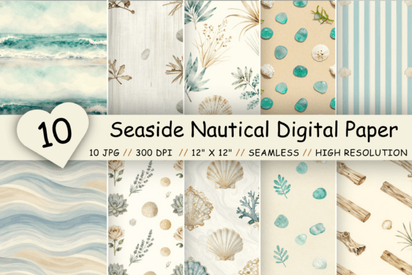 Download Seaside Nautical Digital Paper Pack - Digital paper Collection