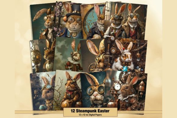 Download Steampunk Bunny Easter Digital Papers - Digital paper Collection