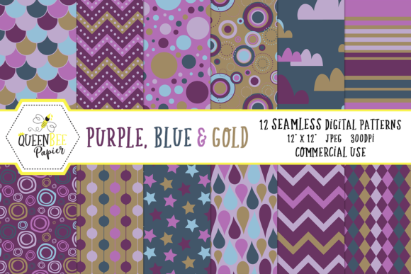 Download Seamless Blue, Purple & Gold Digital Paper - Digital paper Collection