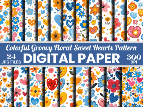 Download Groovy Floral Sweet Hearts Paper Pattern - Hearts paper Collection