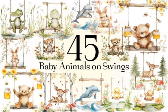 Download Baby Animals on Swings PNG - Animal Collection