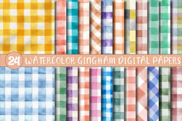 Download Watercolor Gingham Digital Papers - Digital paper Collection