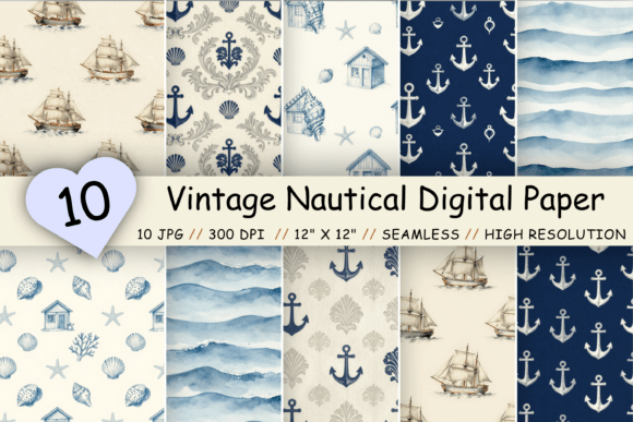 Download Vintage Nautical Digital Paper Pack - Digital paper Collection