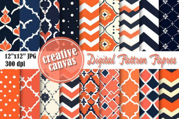 Download Coral Navy Geometric Digital Paper - Digital paper Collection