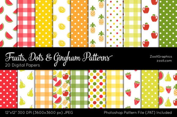 Download Fruits, Dots and Gingham Digital Papers - Digital paper Collection