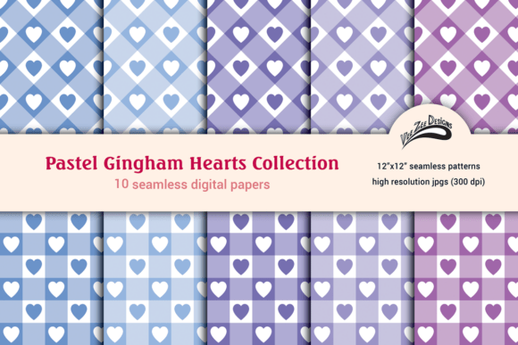 Download Pastel Gingham Hearts Digital Paper - Digital paper Collection