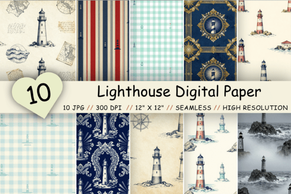Download Lighthouse Digital Paper Pack, Coastal - Digital paper Collection
