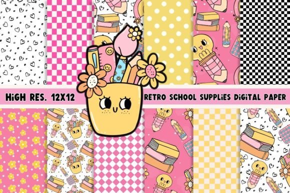 Download RETRO SCHOOL SUPPLIES DIGITAL PAPER - Digital paper Collection