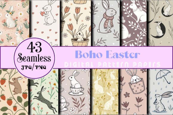 Download Seamless Boho Easter Digital Papers - Digital paper Collection