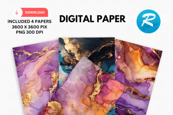 Download Alcohol Ink Purple Gold Digital Paper - Digital paper Collection