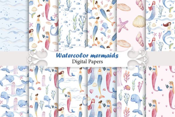 Download Watercolor Mermaids Patterns. - Mermaid Collection