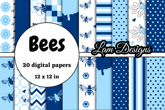 Download Dark and Light Blue Bees Digital Papers - Digital paper Collection