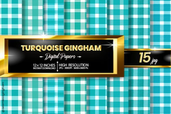 Download Turquoise Gingham Digital Papers - Digital paper Collection