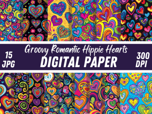 Download Cute Groovy Romantic Hippie Hearts Paper - Hearts paper Collection