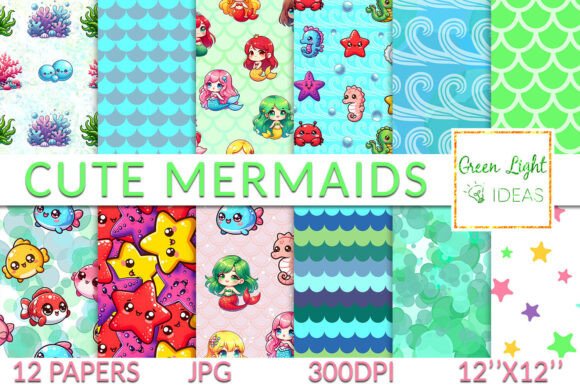 Download Cute Mermaids Digital Papers, Sea Life - Digital paper Collection