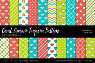 Download Coral, Green &amp; Turquoise Digital Papers - Digital paper Collection
