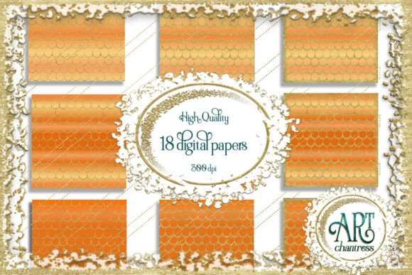 Download Mermaid Scale Digital Papers Orange PNG - Digital paper Collection