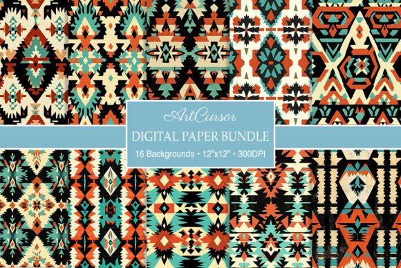 Download Terracotta Turquoise Aztec Digital Paper - Digital paper Collection