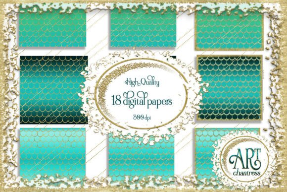 Download Mermaid Scale Digital Papers Teal - Digital paper Collection