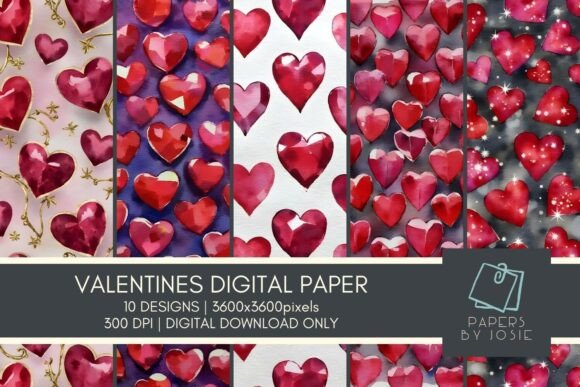 Download Crystal Hearts Pattern Digital Paper - Digital paper Collection