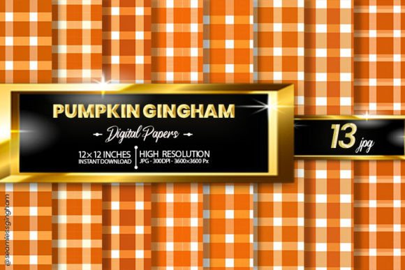 Download Pumpkin Gingham Digital Papers - Digital paper Collection